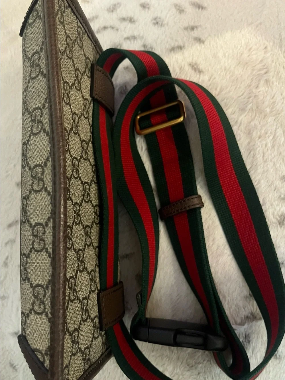 Gucci Brown GG Supreme Canvas Belt Bag with Green-Red Web Strap - Picture 5 of 10